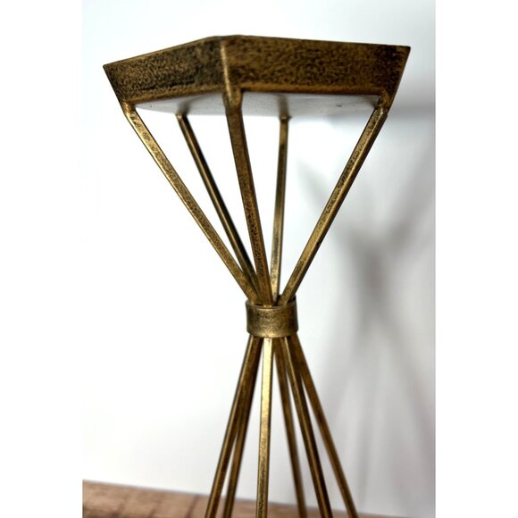 Geometric Brass Metallic Candle Holder Modern Home Decor Accent - Picture 3 of 5